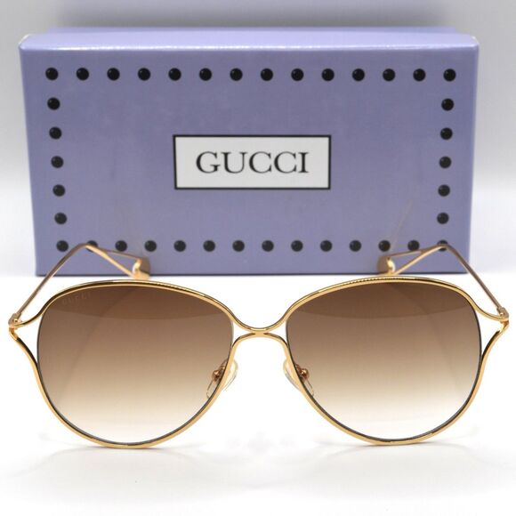 Gucci GG0256S Gold Oversized Sunglasses Brown Gradient New Lens Marks main image 5